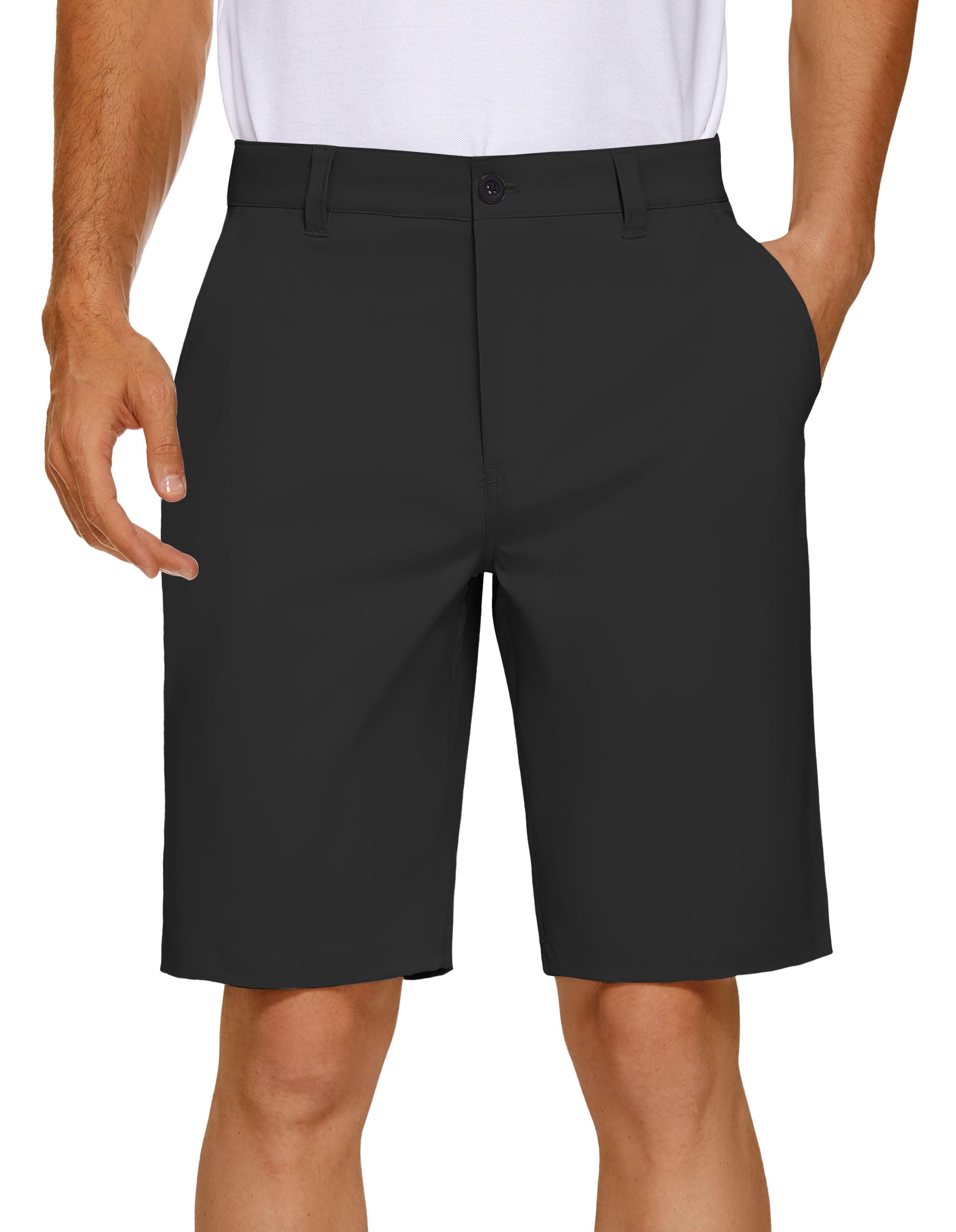 PULI Mens Golf Shorts 9 Inch Inseam Business Dress Casual Stretch Work Hiking Quick Dry Lightweight Solid Black 30 Image