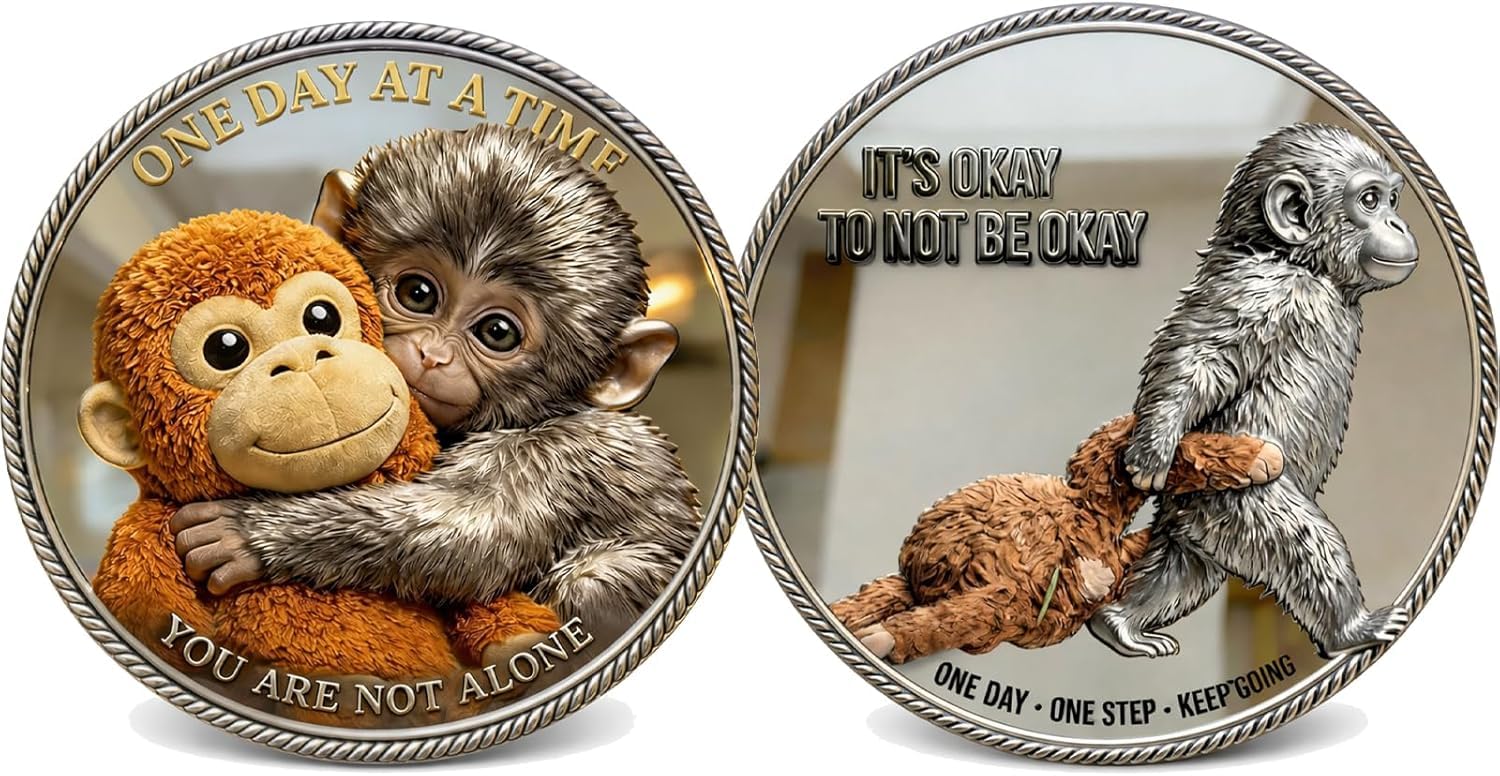 Emotional Support Coin, Punch Monkey Challenge Pocket Coin, Double‑Sided Collectible Token, Inspirational Mental Health Motivational Encouragement Anxiety Depression Recovery Gift (A 10PCS)