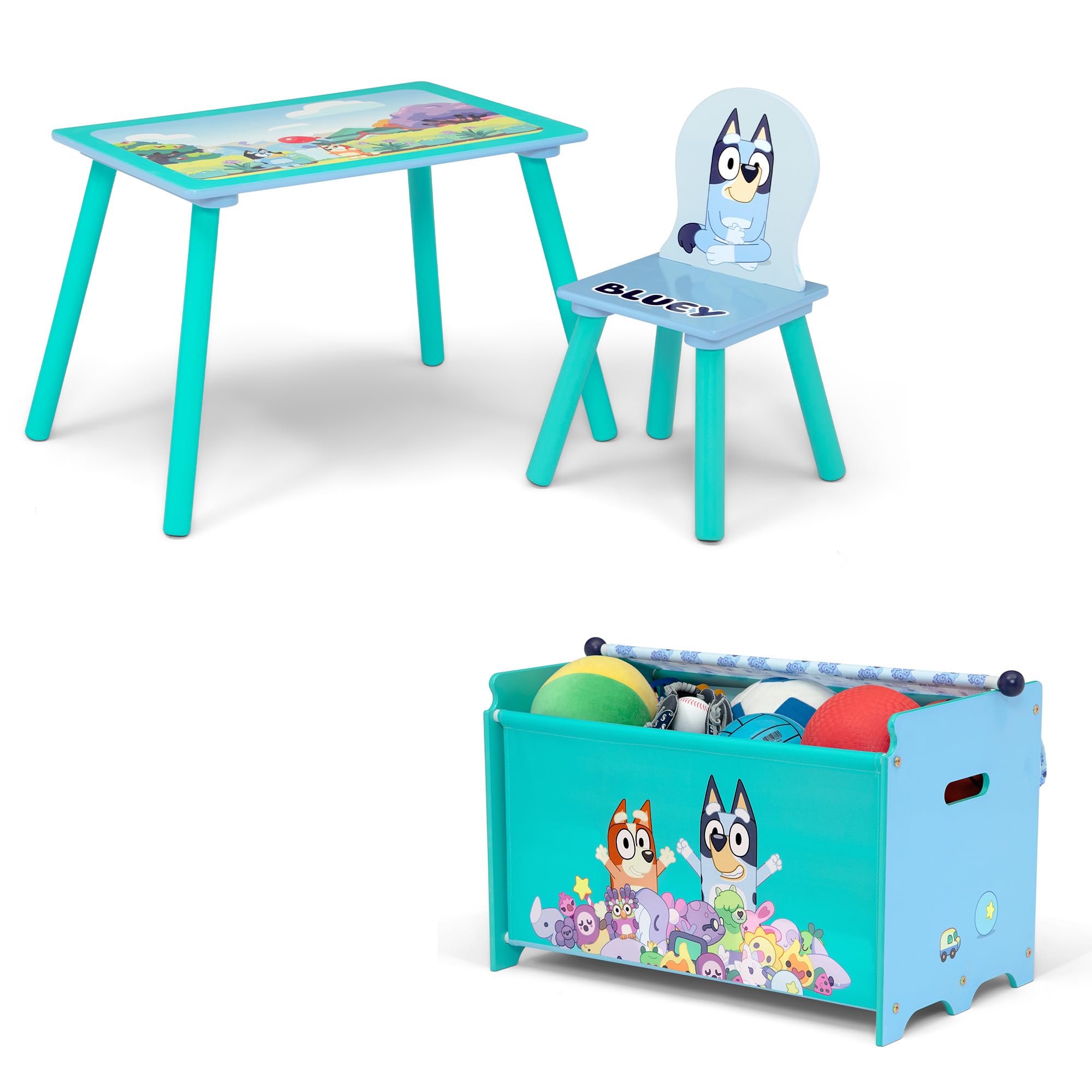Photo 1 of ***HARDWARE MISSING*****Delta Children Bluey 3-Piece Toddler Playroom Set – Includes Table, Chair and Toy Box, Blue