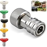 QentAnud Garden Hose to Pressure Washer Adapter, 3/4" GHT to 1/4" Quick Connect, Stainless Steel Hose to Power Washer Attachment with 5 Nozzles, Convert Garden Hose to Mini Pressure Washer