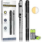 RISEMART 2 Pack Pen Light for Nurse with 2 Light Modes (White/Warm Yellow) | Penlights with Pupil Gauge &amp; 5cm Ruler, Portable Medical Penlight for Nurses, Doctors, Students - Batteries Included