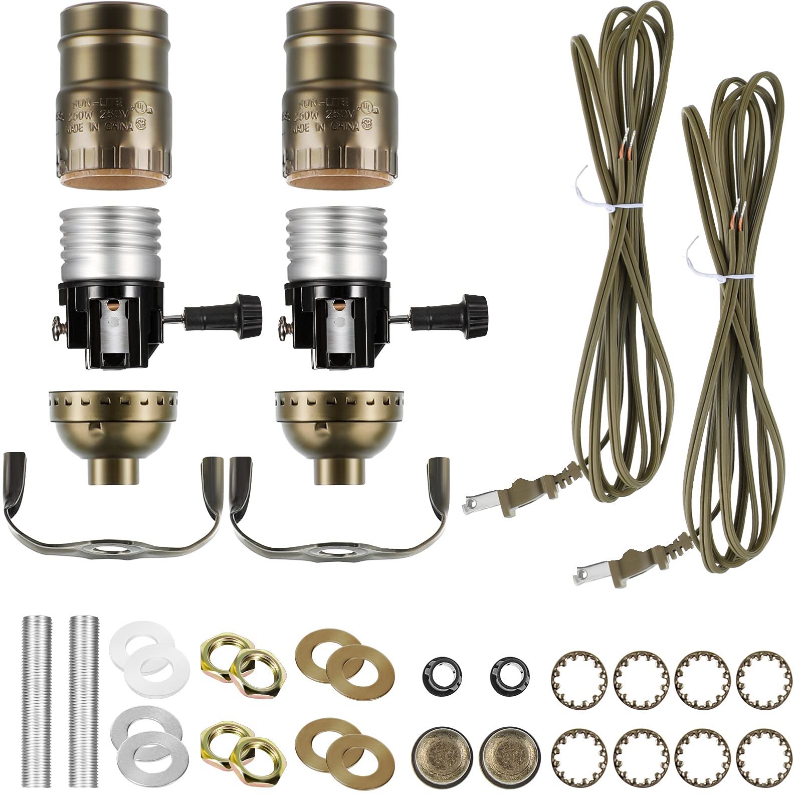 Photo 1 of Zonon 2 Packs Floor Lamp Repair Kit, Lamp Parts Rewire with 12 Foot Cord and 3 Way Socket Complete Hardware Set for DIY Tabletop Lighting Fixtures Vintage Design(Bronze)