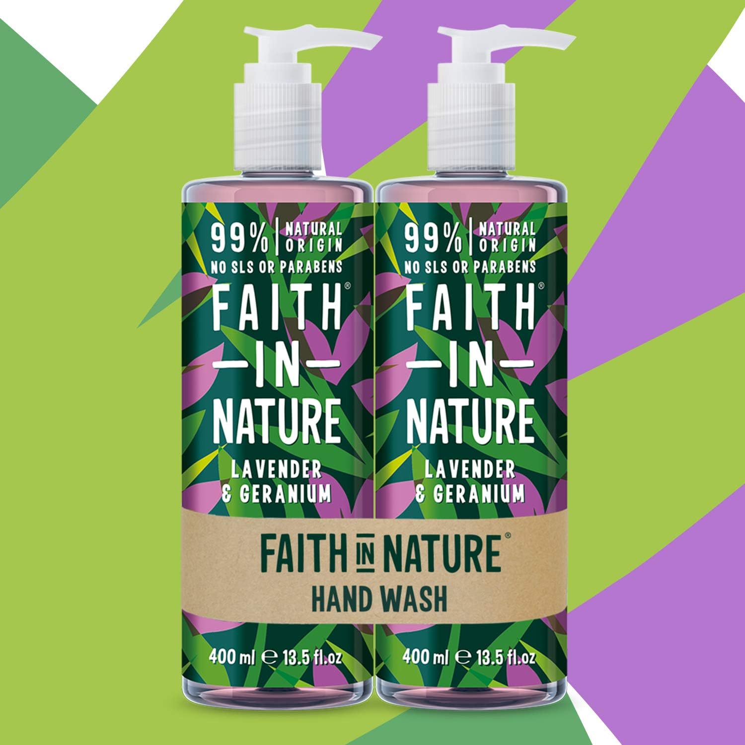 Faith In Nature Natural Lavender and Geranium Hand Wash Set, Nourishing, Vegan and Cruelty Free, No SLS or Parabens, 2 x 400 ml - Image 4