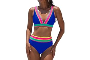 popvil High Waisted Bikini Sets: Neon Swimsuits for Women Two Piece Color Block Full Coverage Bathing Suits 2026