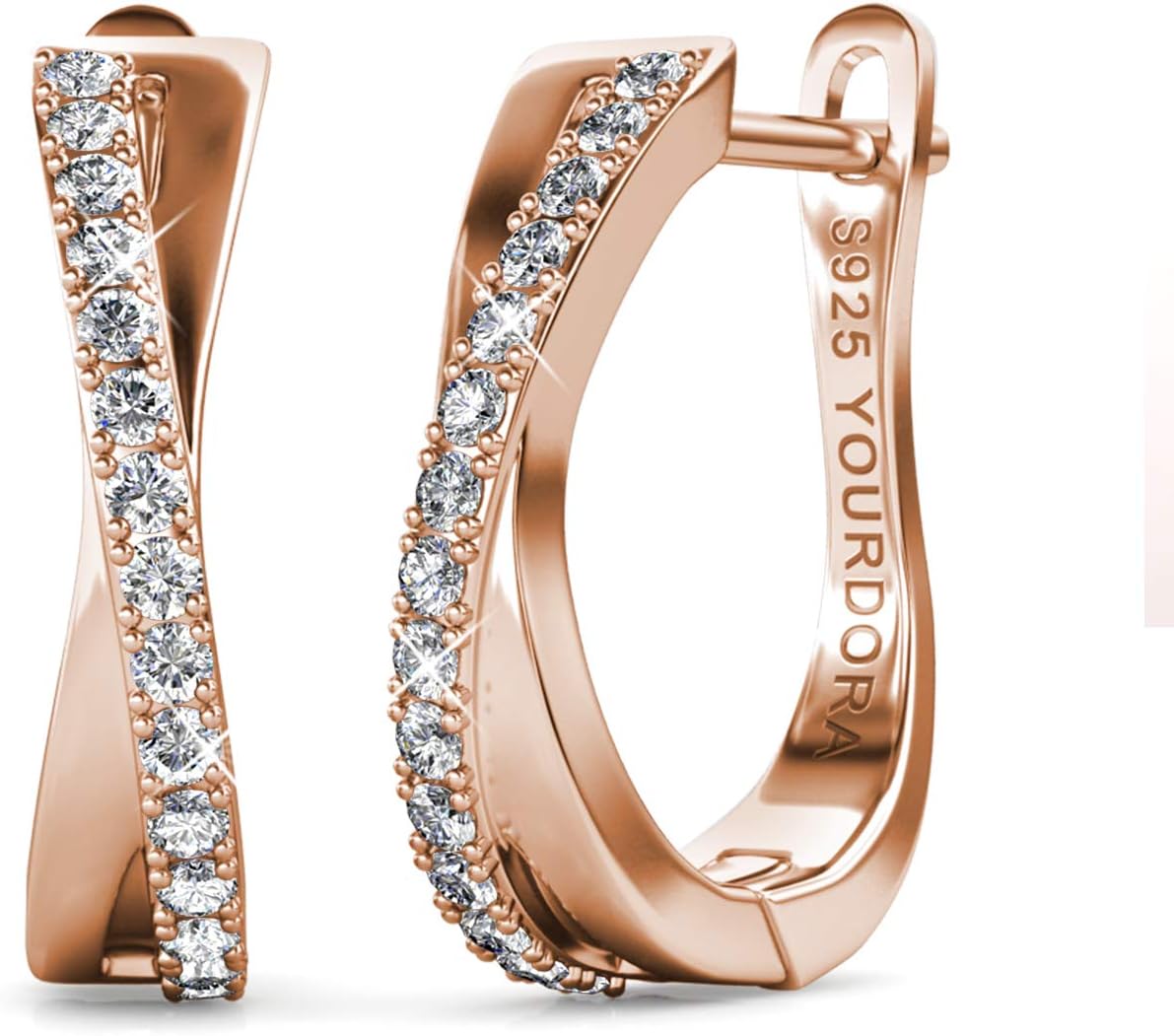 YOURDORA Women 925 Sterling Silver Twisted Small Hoop Earrings with Swarovski Elements Crystals Idea Gifts for Her
