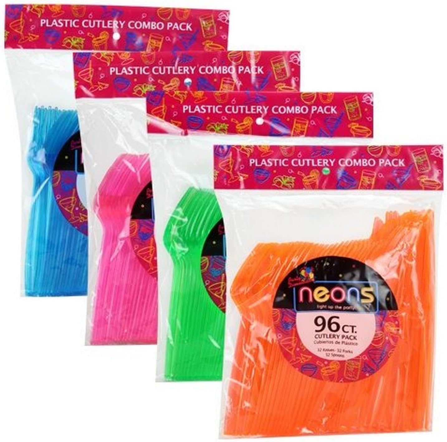 Party Dimensions Disposable Plastic Neon Mix Combo Cutlery | Pack of 96