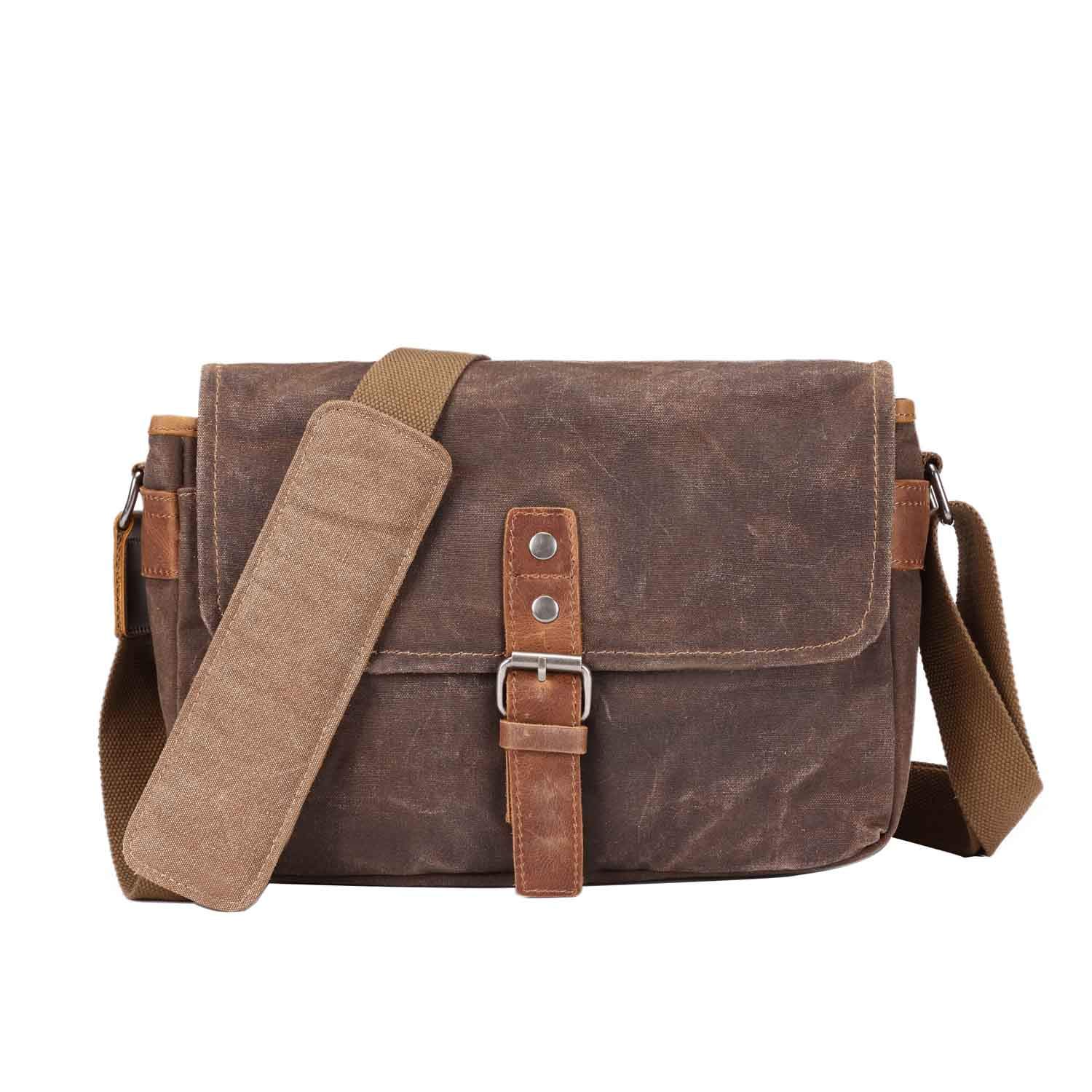 Neuleben Camera Bag Shoulder Bag with Removable Camera Compartment Vintage Small Shoulder Bag Canvas for Women / Men, Waxed Canvas Brown, One Size