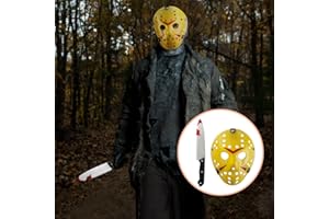 GIVDDAE 2 Pcs/Set Jason Mask and Machete Knife Halloween Cosplay Hockey Mask with Adjustable Straps Party Prom Props Decor