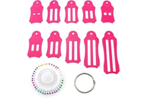 RLECS Roll Sasher Tool Set for Folding Fabric and Biasing Strips - 10pcs Pink Multi-Sizes Sasher with Storage Chain and 40pcs of Multi-Color Quilting Pins