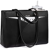 LOVEVOOK Laptop Bag for Women,15.6 Inch Work Teacher Bags Leather Tote Bag Briefcase Waterproof Computer Bag for Women,Black