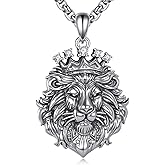AXOMY Lion Necklace 925 Sterling Silver Crown Lion Head Necklaces Jewelry Gifts for Men Women