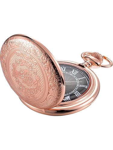 Hicarer Quartz Pocket Watch for Men with Black Dial and Chain