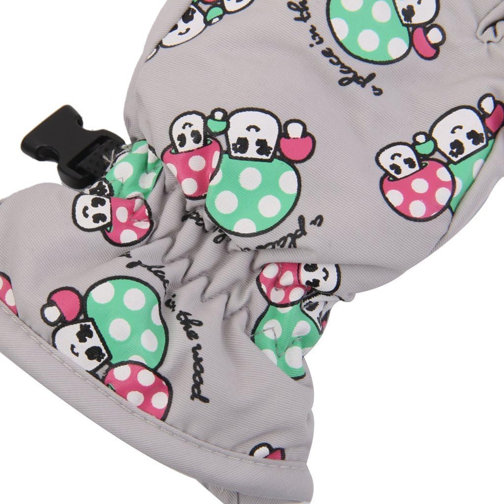 Kids Snowboard& Ski Gloves Waterproof Winter Snow Glove Age 2-4 for Outdoor Sports Mushroom Pattern, Light Gray - Image 5