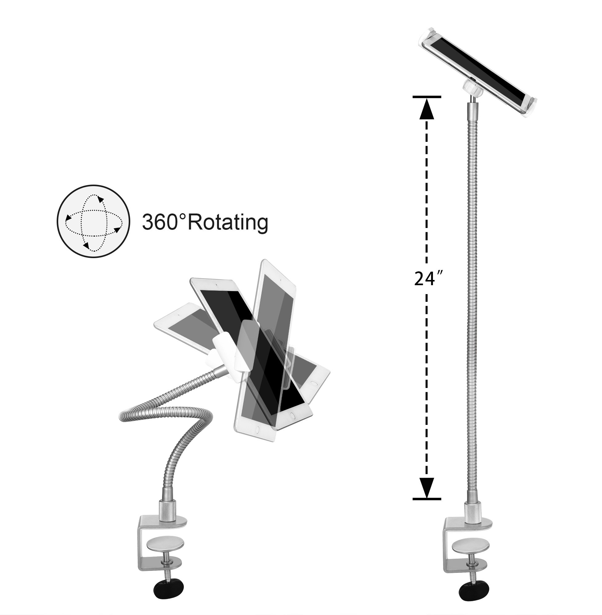 AboveTEK Heavy Duty Aluminum Gooseneck Tablet Arm iPad iPhone Desk
