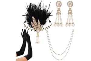 Mezchi 1920s Gatsby Flapper Accessories Set, 20s Party Costume Headband for Women, Feather Flapper Headpiece