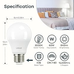 Linkind A19 LED Light Bulb, 60W Equivalent Light