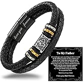 Alissl Mens Leather Bracelet,Black Stainless Steel Double-Row Braided Black Stainless Steel Love You Forever Engraved,Men Valentines Day Ideal Gift for Son & Grandson