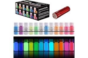 SEISSO Glow in the Dark Pigment Powder, Halloween 12 Color 0.7oz/20g Epoxy Resin Luminous Powder Set for Resin Art, Nail Art, Acrylic Paint and DIY Crafts, Safe and Long Lasting