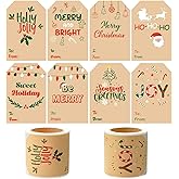 Haooryx Kraft Christmas Gift Tags - 160Pcs Self-Adhesive Kraft Color Christmas Gift Tags Santa Claus Stickers Paper Name Writable Label Xmas Winter Party Presents Package Envelope Seals Cards Labels