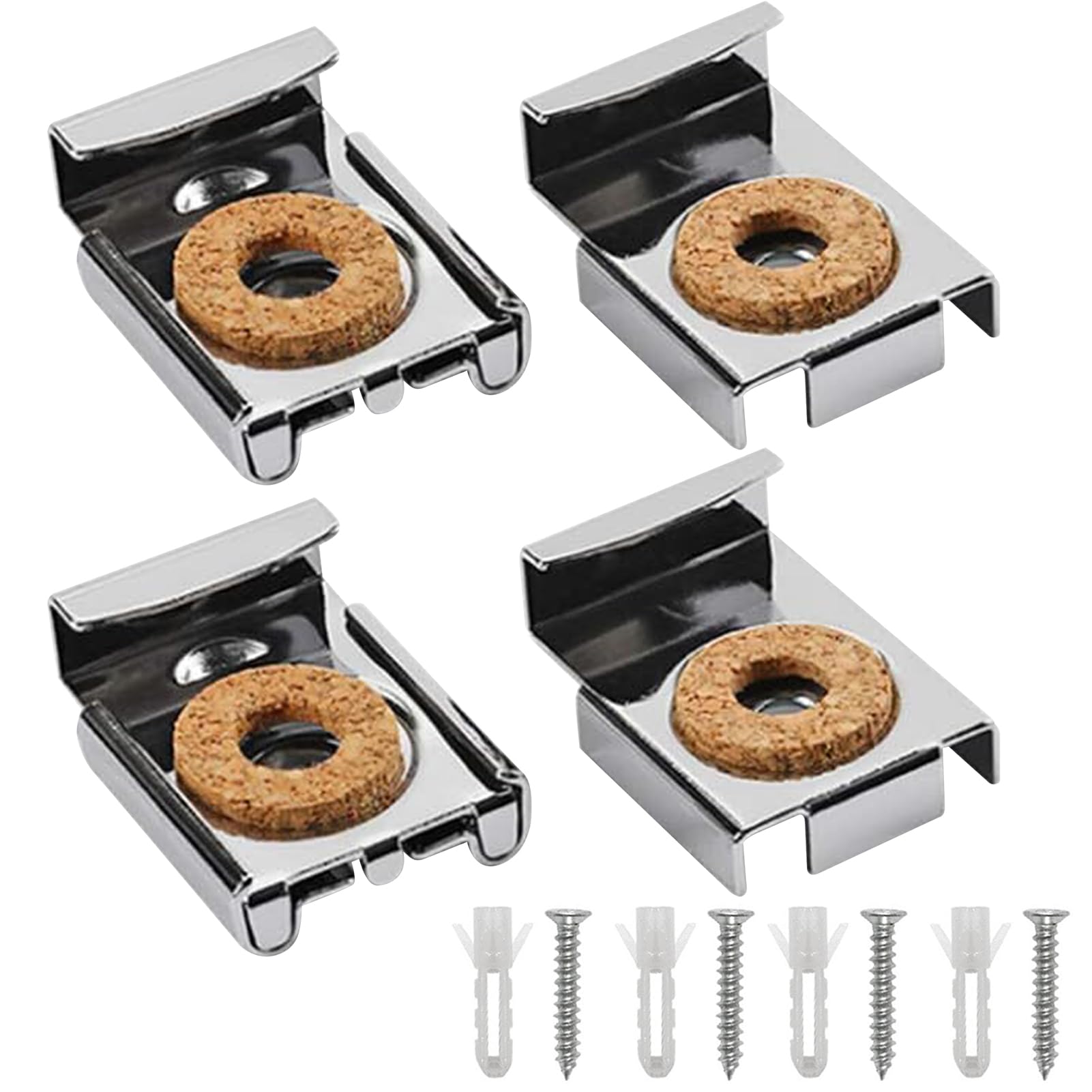 4pcs Mirror Hanger Clips, Mirror Brackets Frameless Mirror Glass Wall Hanging Fixing Kit, Spring Loaded Mirror Clips Mirror Clip with 4 Sets of Screws and Pins for Home Bathroom Living Room (Silver)