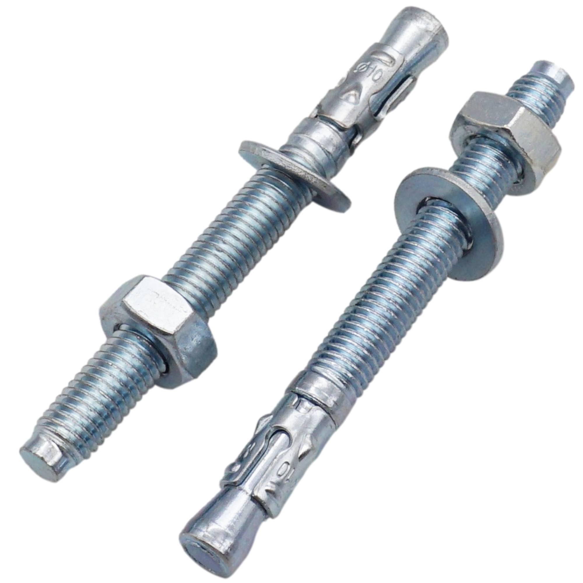 SKIR'CO (10 pcs) Zinc Plated Wedge Anchors M10 x 100 mm, Metal Dowels, Anchor Bolt, Masonry Anchors, Concrete Anchor