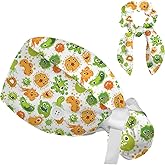 Working Cap Scrub Caps for Women, Adjustable Long Hair Nurse Head Cap, Surgical Bonnet with Sweatband & Buttons