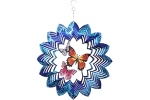 OMCCHK Butterfly Wind Spinners Outdoor Metal,Kinetic Blue Hanging Spinner Indoor Decor,3D Wind Spinner Porch Ornament Art,12 Inch Craft Spinner for Yard Garden Gifts,Wind Catchers & Spinners Home Decorations