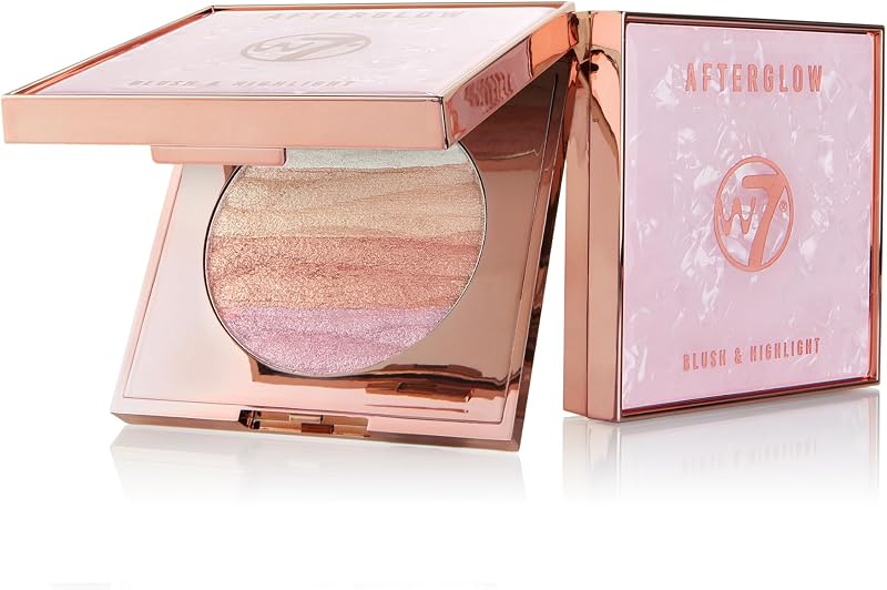 W7 Afterglow Blusher & Highlight Compact Pink & Gold Glow