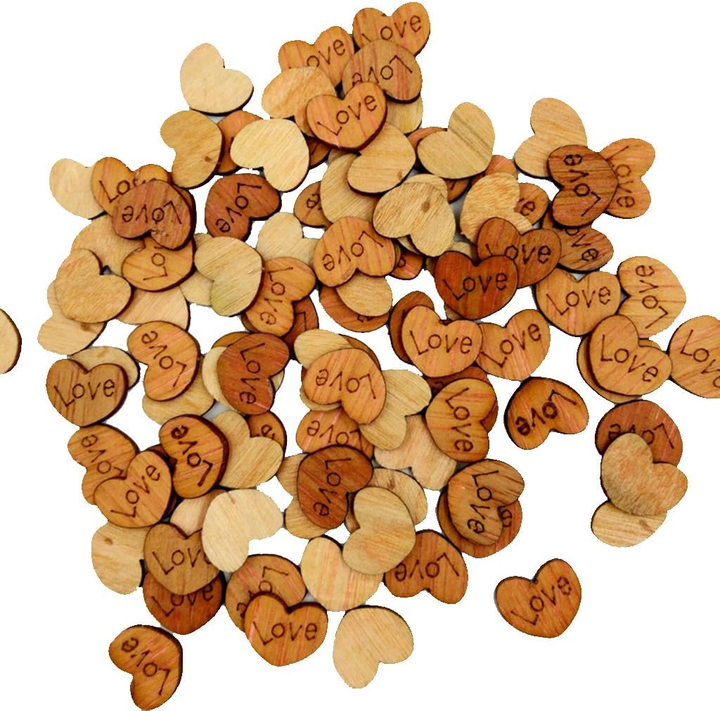 FLAWISH 100 Pieces Wood Shapes UFLAWISHinished Heart Slices for Craft 12x15mm