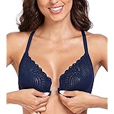 Lemorosy Women’s Full Figure Plus Size Unpadded Front Closure Lace Racerback Underwire Everyday Bra