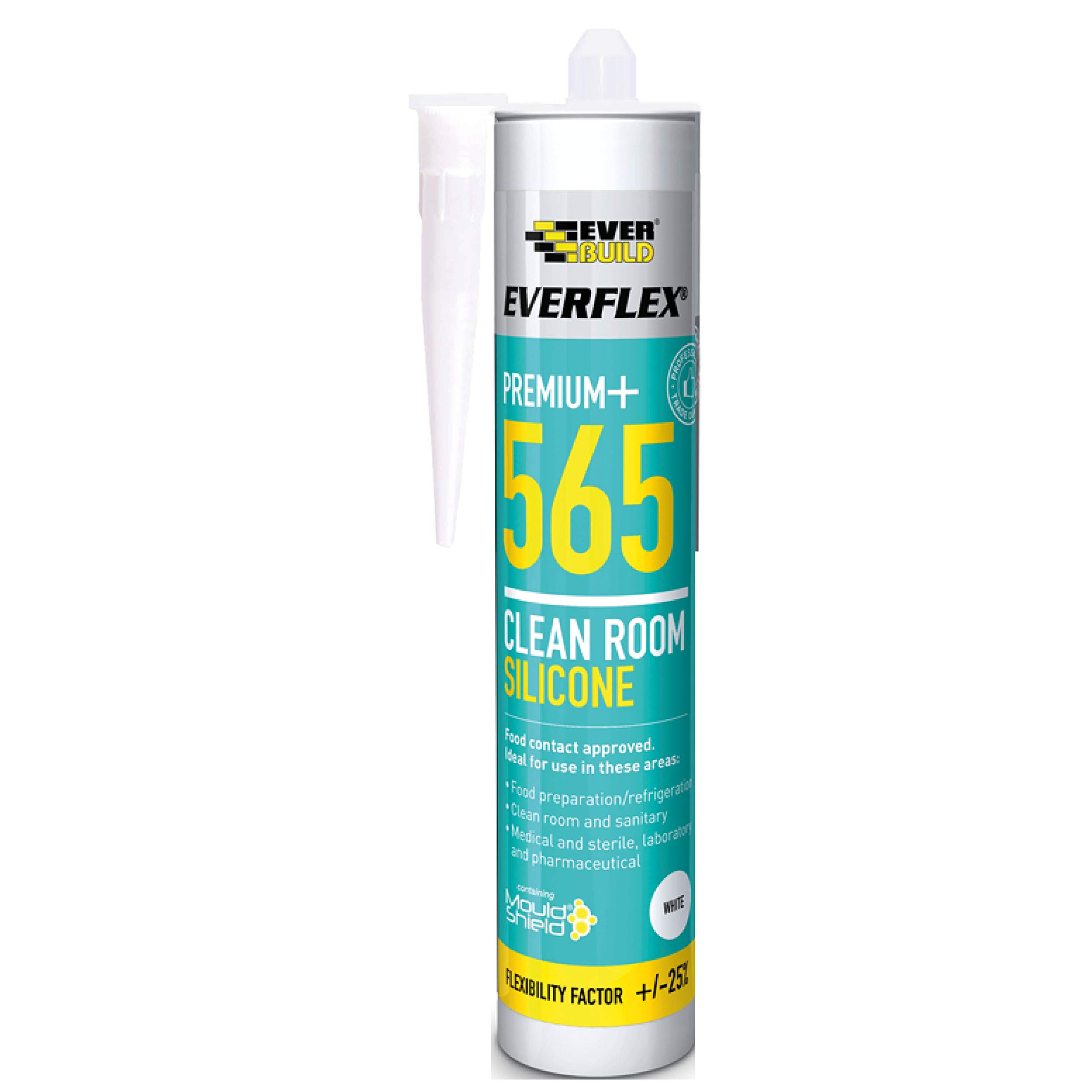 Everbuild Everflex 565 Premium+ Clean Room Silicone Sealant – Mould And Bacteria Resistant – White – 295ml