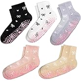 ERMO NKES Cute Yoga Socks for Women, Non Slip Grip Pilates Barre Crew Socks with Heart Bow, US Size 5-9