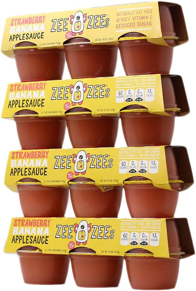 Zee Zees Applesauce Cups, Strawberry Banana, 4 oz Cups, 24 pack