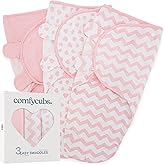 Comfy Cubs Easy Swaddle Blanket, 3 Pack - 100% Cotton Newborn Wrap, Small for 0-3 Months Infants, Breathable and Durable Sleep Sack for Babies - Pink