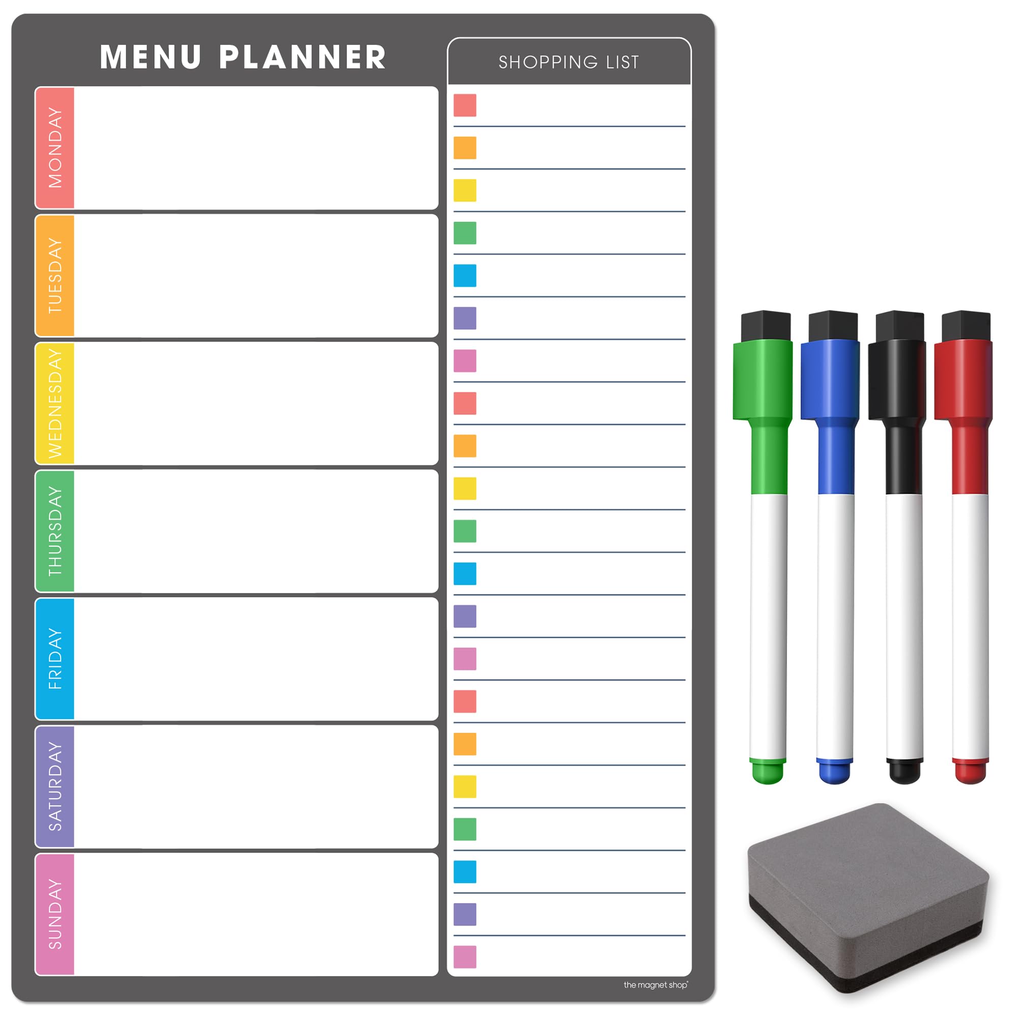 TMS A4 Weekly Meal Planner for Fridge | Magnetic Whiteboard Calendar and Shopping List | Use for Food Prep and Family Planning | Dry Wipe Memo Board for Kitchen | Made in the UK [30 x 21cm]