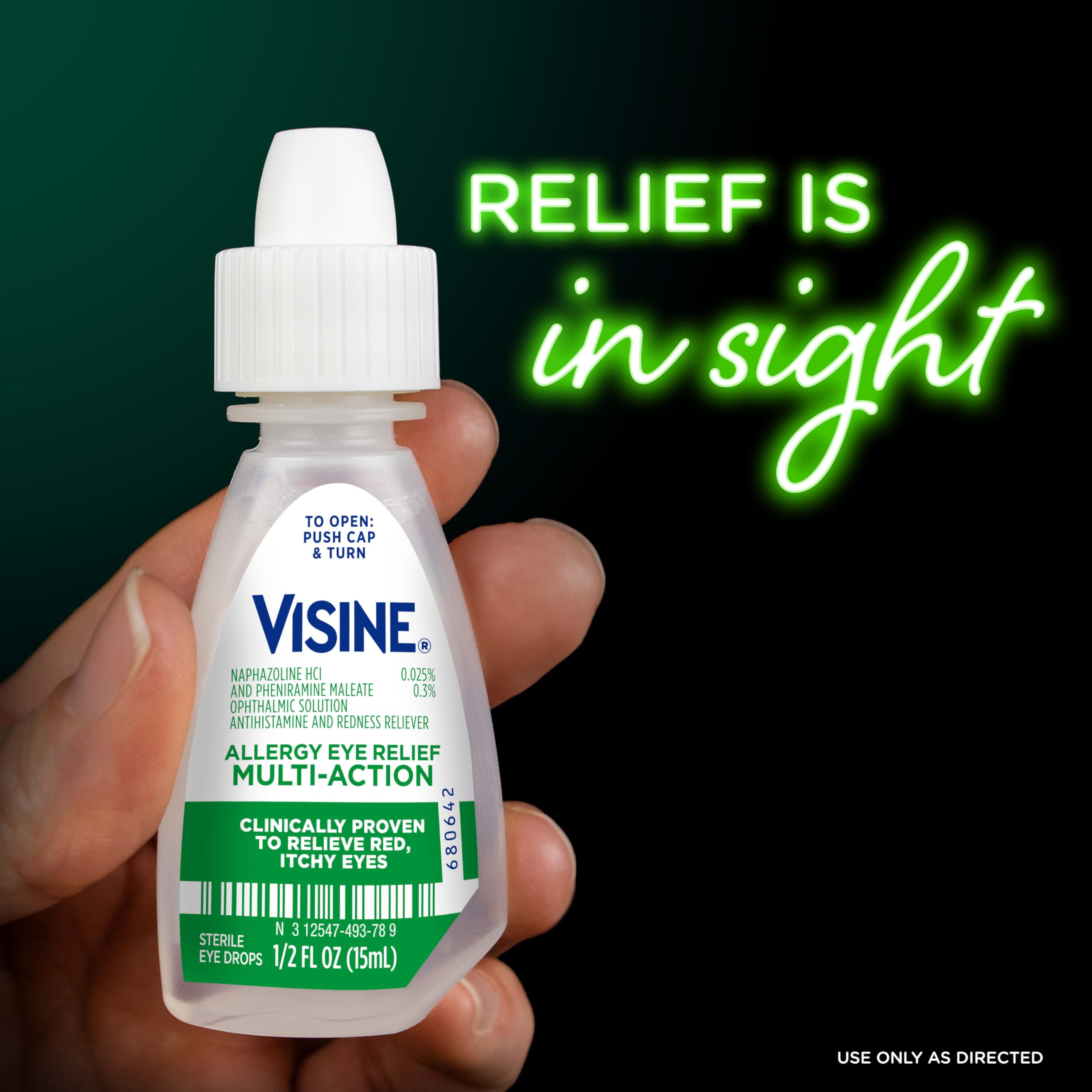 Visine Allergy Eye Relief Multi-Action Antihistamine & Redness Reliever Eye Drops with Pheniramine Maleate & Naphazoline HCl, Allergy Eye Drop Treatment for Red, Itchy Eyes, 0.5 fl. oz