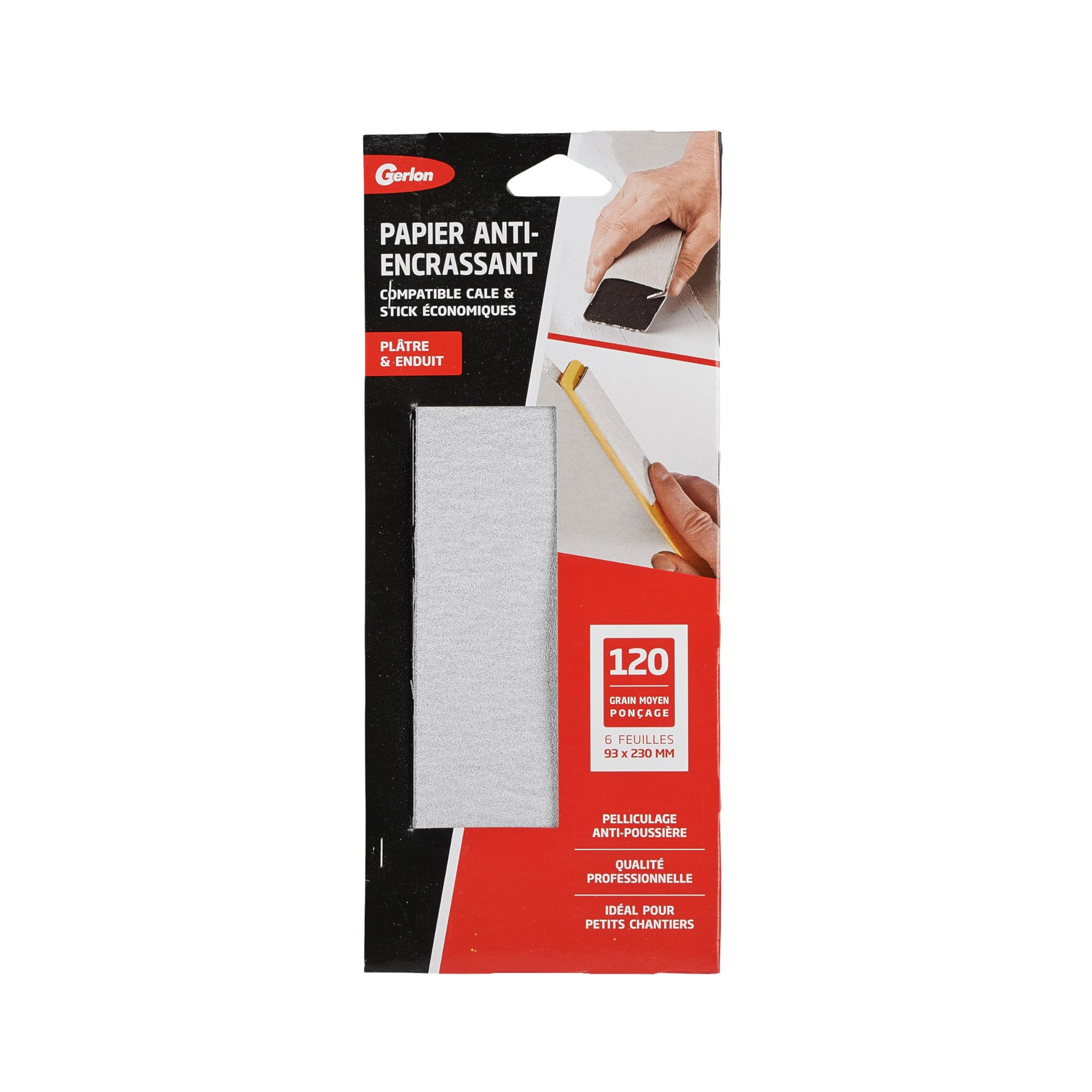 Gerlon Set of 6 Flat and Coated Sandpaper Anti-Smudge 93 230 mm Medium Grit (120)