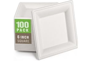 Gezond 100 Pack Compostable Square Paper Plates 6 Inch Disposable Paper Plates Heavy Duty Square Dinner Plates for Party Eco-