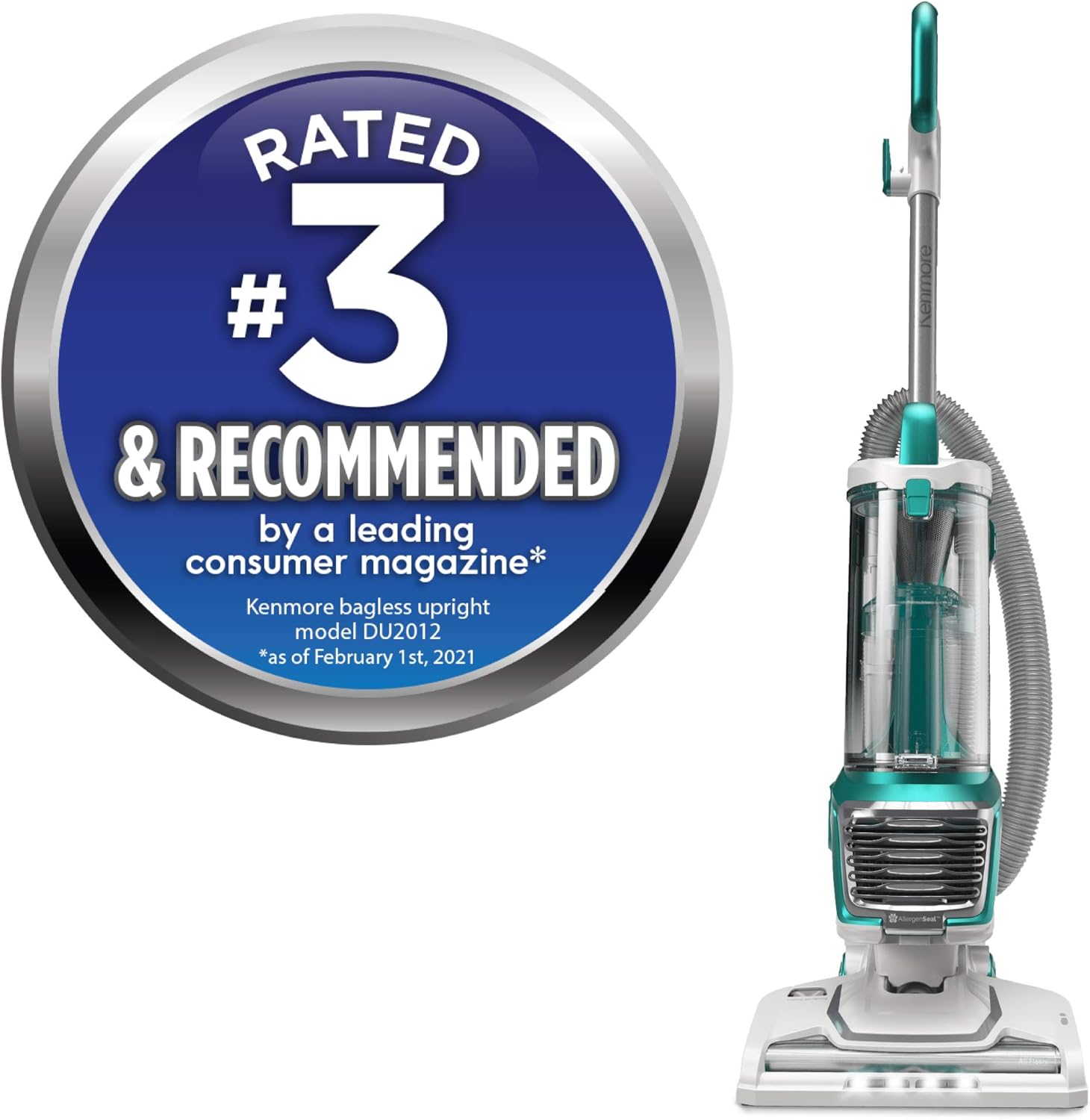 Kenmore DU2012 AllergenSeal Bagless Upright Vacuum 2-Motor Power Suction Lightweight Vacuum Cleaner with 10’ Hose, HEPA Filter, 2 Cleaning Tools for Pet Hair, Carpet and Hardwood Floor -