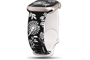 Wearlizer Floral Engraved Band Compatible with Apple Watch Bands 41mm 40mm 38mm 49mm 45mm 44mm 42mm Women, Two-Tone Flower Soft Silicone Cute Sport Strap for iWatch Series 9 8 7 6 5 4 3 2 1 SE Ultra