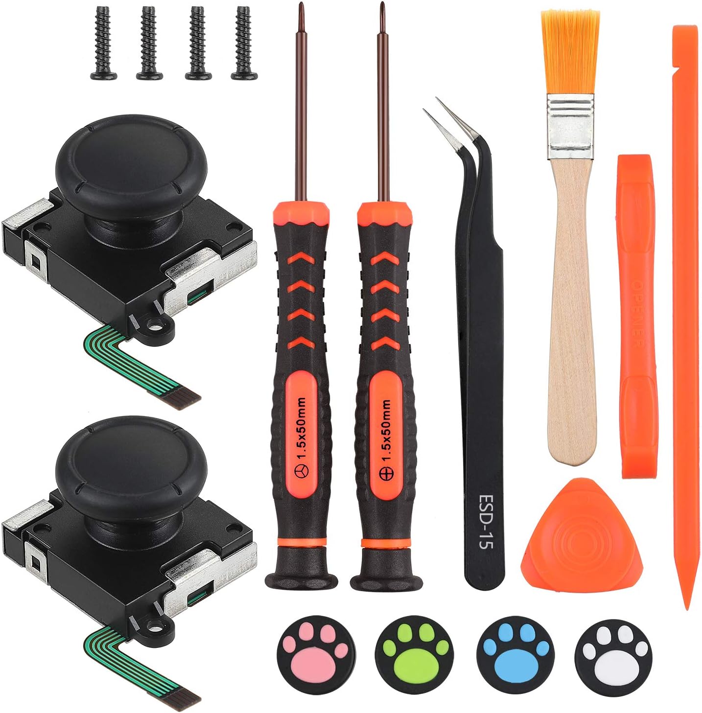 Vastar 3D Left Right Analog Sensor Rocker Stick Joystick Thumb Sticks Replacement for NS Nintendo Switch Joy-Con Controller, with Cross & Tri-Wing Screwdrivers, Repair Tool Set with 4 Thumbstick Caps