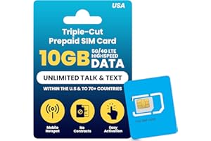 JZN MARKET H2O Wireless 30-Day USA Physical Prepaid SIM Card with 10GB High-Speed 4G LTE/5G Data & 5GB Mobile Hotspot, Unlimited Data, Talk & Text to 70+ Countries, Triple-Cut US SIM Card for Cell Phones