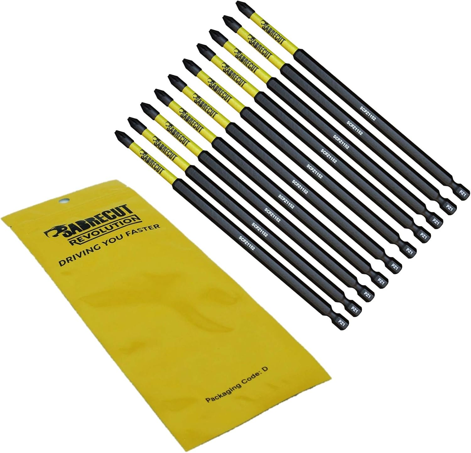 10 x SabreCut SCPZ1152_10 152mm PZ1 Magnetic Impact Screwdriver Driver Bits Set Pozi Pozidriv Heavy Duty, 1/4 inches
