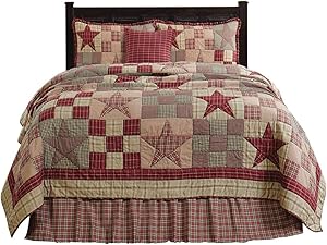 The BitLoom Co. Primitive Country, Star Patch Red Queen 5 Piece Quilt Set