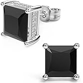 18K White Gold Plated Sterling Silver Princess Cut Cubic Zirconia Stud Earrings Square Simulated Diamond CZ Stud Earrings for Women Men Hypoallergenic