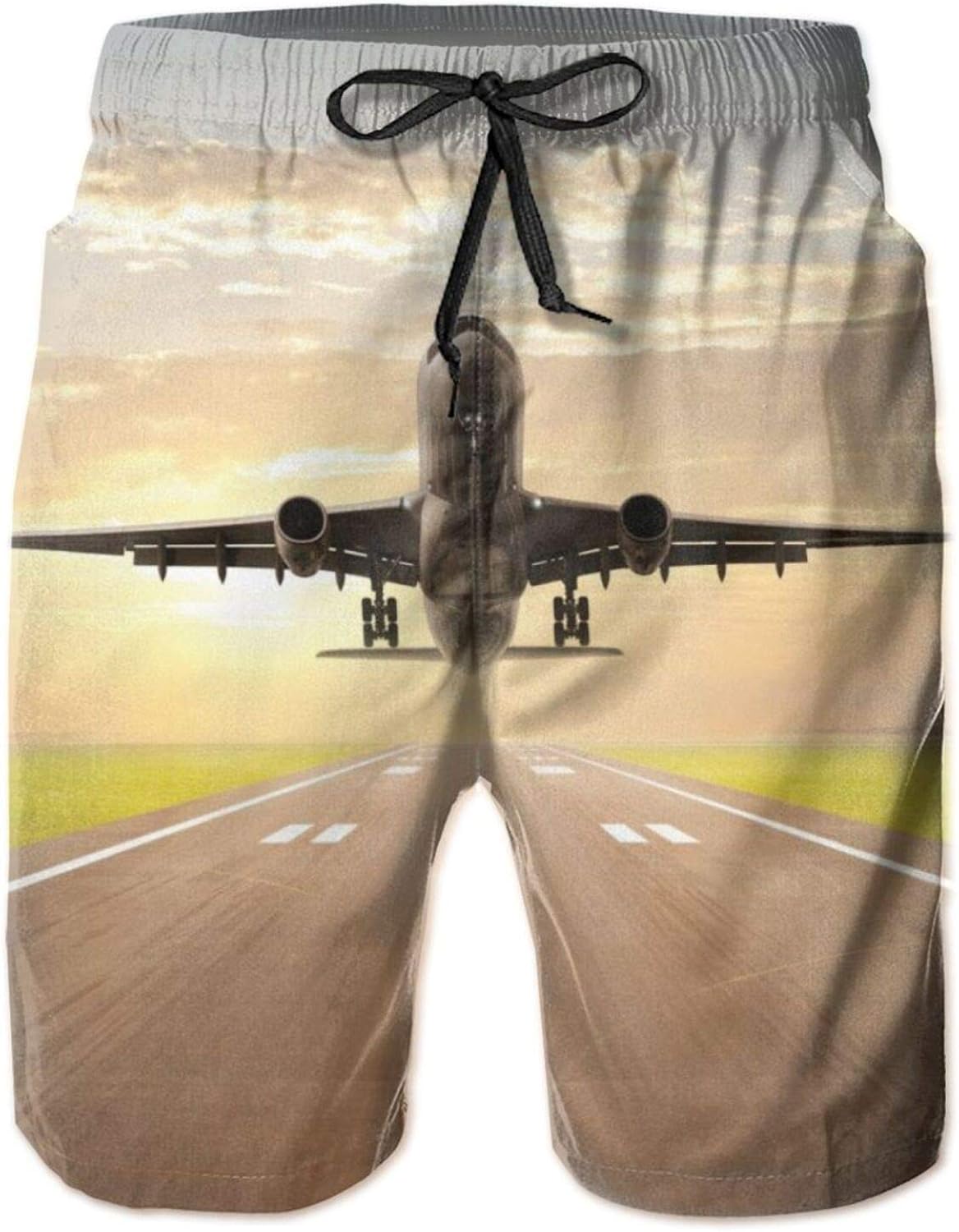 Airplane Took Off Men's Comfy Shorts Fashion Beach Shorts with Elastic