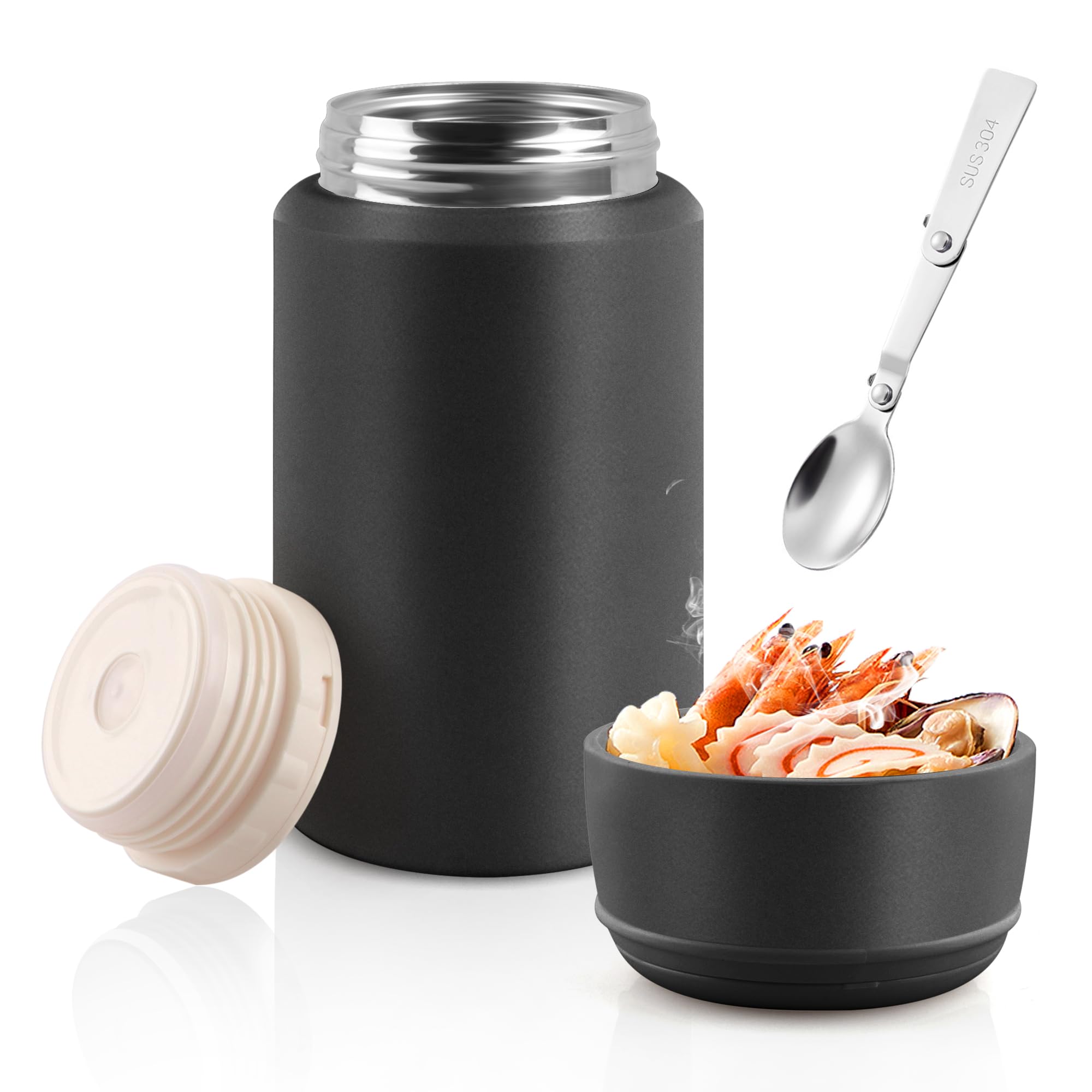 Photo 1 of Thermo for Hot & Cold Food, 25oz Insulated Food Jar with Handle Spoon, Thermal Lunch Container, 316 Stainless Steel Lunch Box for Men Women, Keeps food Hot for 12 Hours or Cold for 24 Hours(Black)