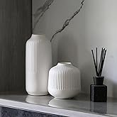 White Ceramic Vase Set of 2, Flower Vases Home Decor, Boho Vase for Pampas Grass, White Vases for Centerpieces Table Entryway Shelf