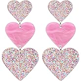 Pink Double Heart Drop Earrings for Women - Y2K Lover Dangle Earrings, Beach Acrylic Candy-Colored Jewelry, Valentine's Day Gift