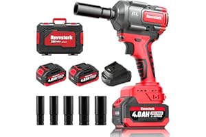 Revvstark Cordless 1/2” Impact Wrench, Max Torque 600 Ft-lbs / 800 N.m Power Impact Gun, 20V 1/2 Electric Impact Driver, 3-Speed 3500 RPM, 2x 4.0Ah Battery & 5Pcs Impact Sockets, Hard Case Included